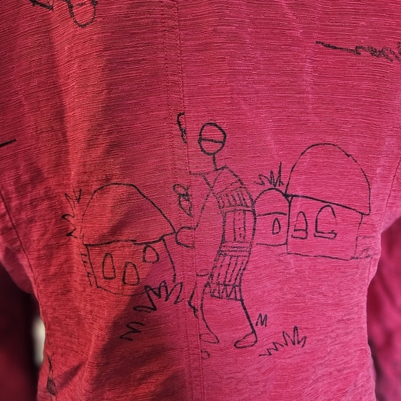 Chico’s M Silk-Linen Western Shirt Red Art Print Button-Up Blouse - Picture 8 of 8